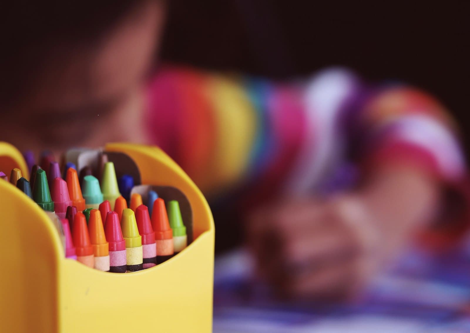 Crayons in a yellow box